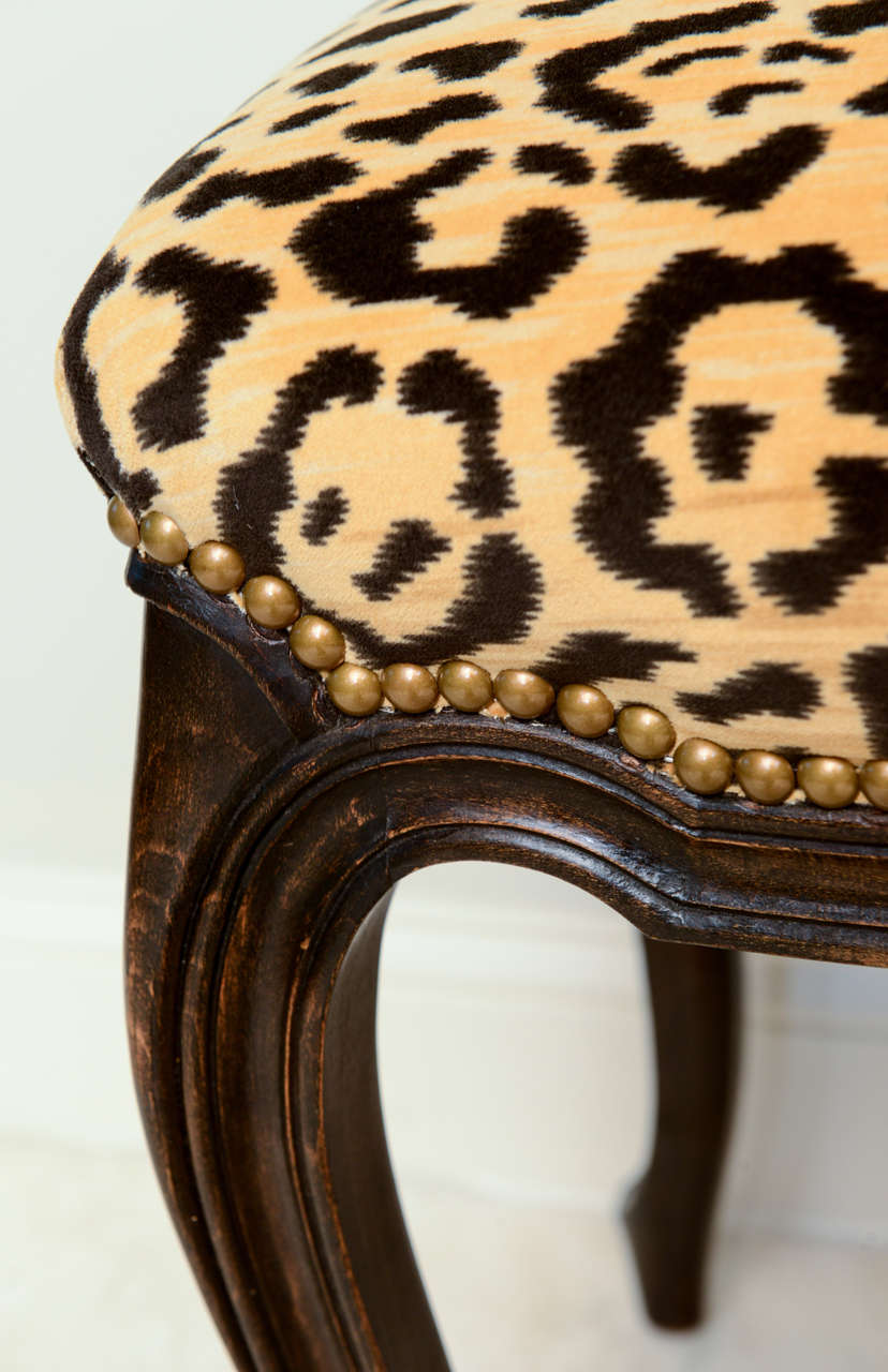 Pair of French Walnut Stools with Square Leopard Seats 2