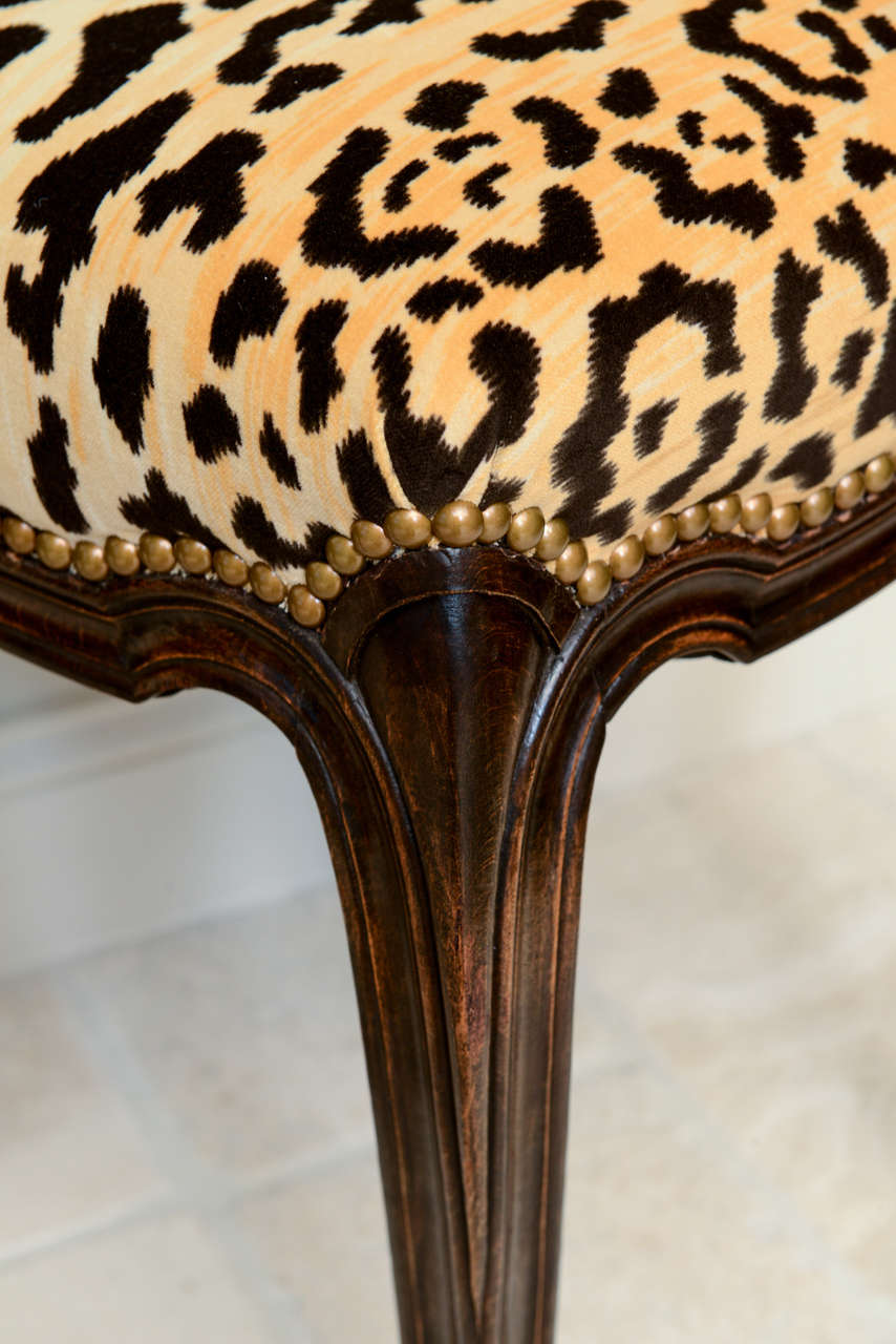 Pair of French Walnut Stools with Square Leopard Seats 3