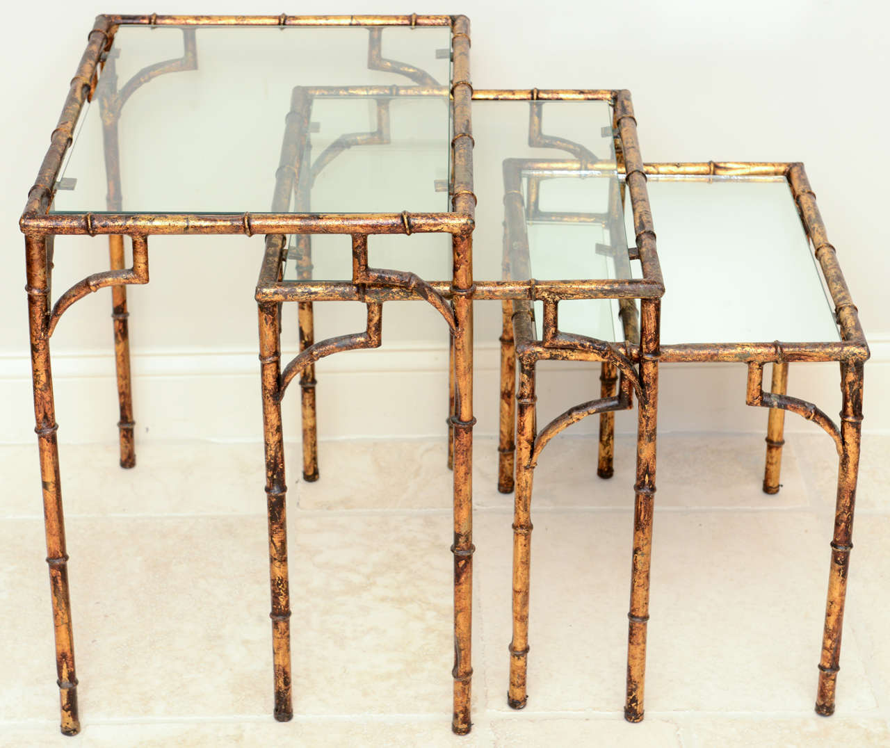 Italian Set of Three Vintage Gilded Faux Bamboo Nesting Tables