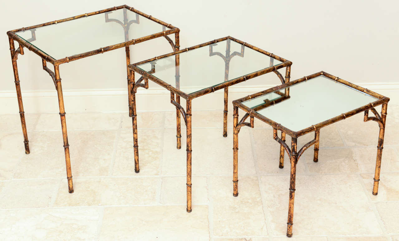 Set of Three Vintage Gilded Faux Bamboo Nesting Tables 2