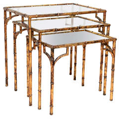 Set of Three Vintage Gilded Faux Bamboo Nesting Tables