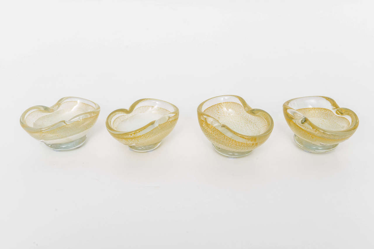 Four Salviati Hand Blown Lattimo Murano Glass Salt Cellars