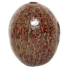Jean Dunand French Art Deco Red, Green, Black w/ Light-Brown Lacquer Ovoid Vase