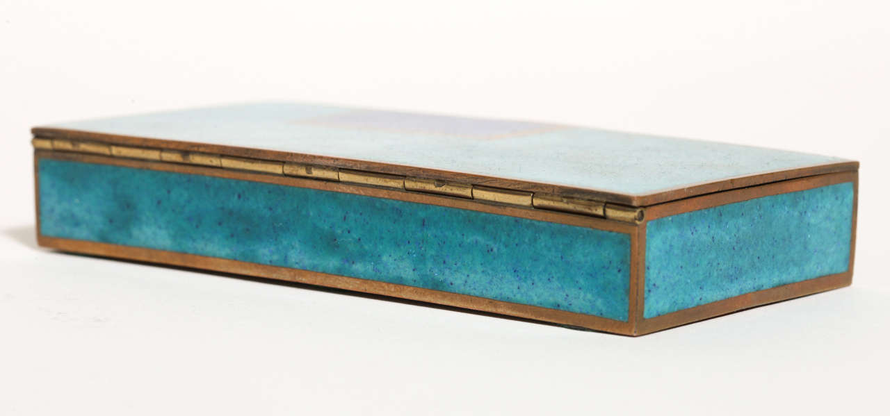 Mid-20th Century Jean Goulden Art Deco Copper and Champlevé Enamel Box For Sale