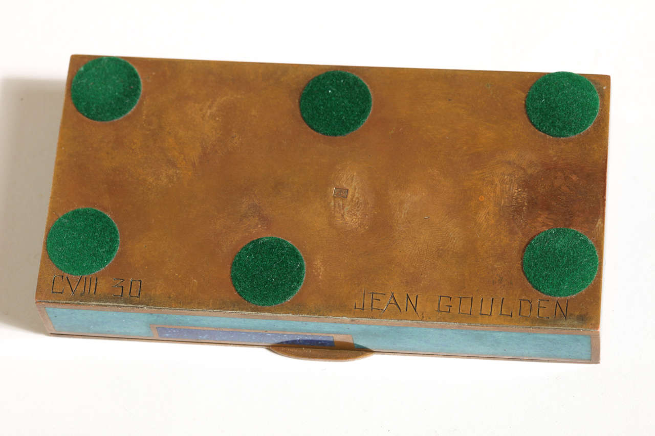 Jean Goulden Art Deco Copper and Champlevé Enamel Box For Sale 2