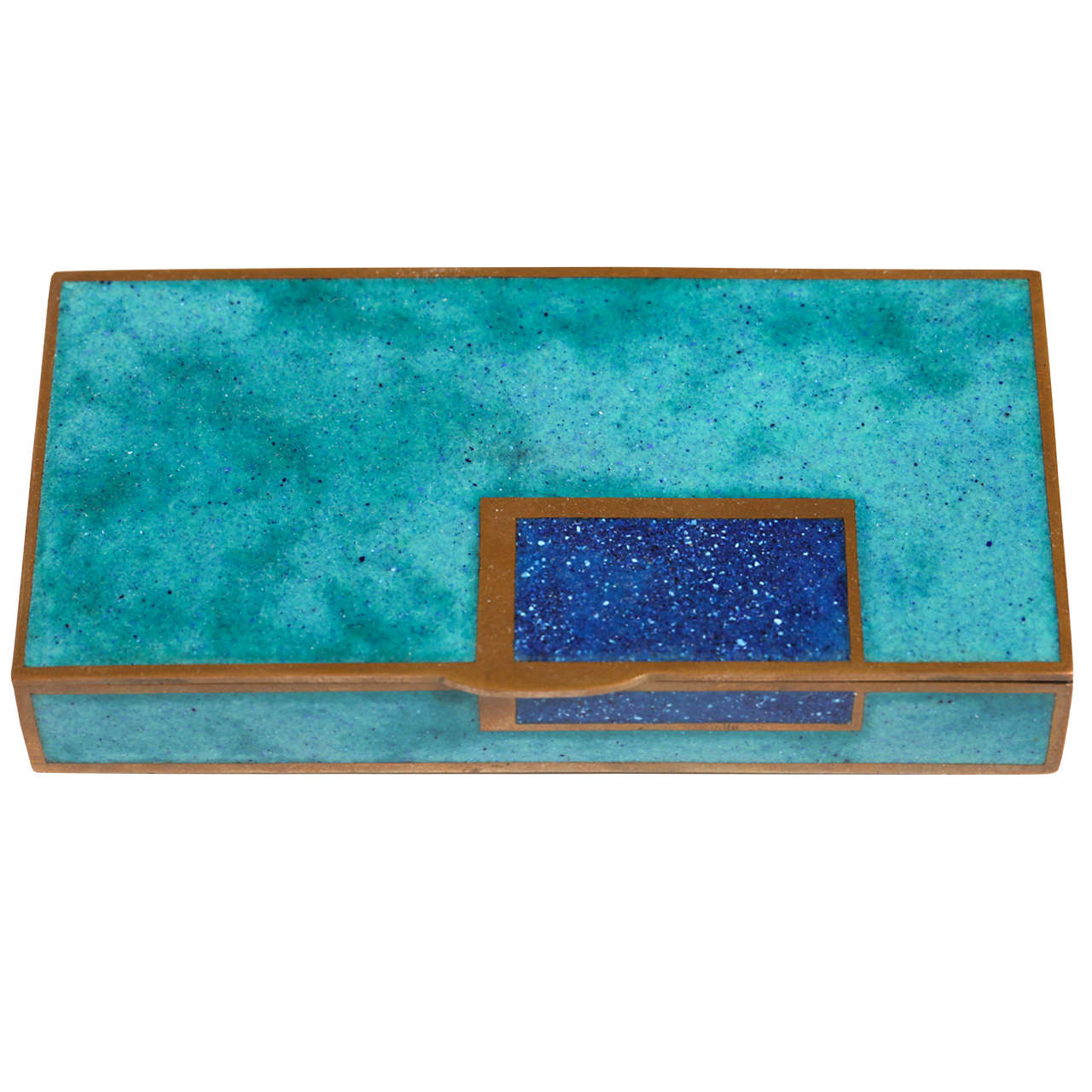 Jean Goulden Art Deco Copper and Champlevé Enamel Box For Sale