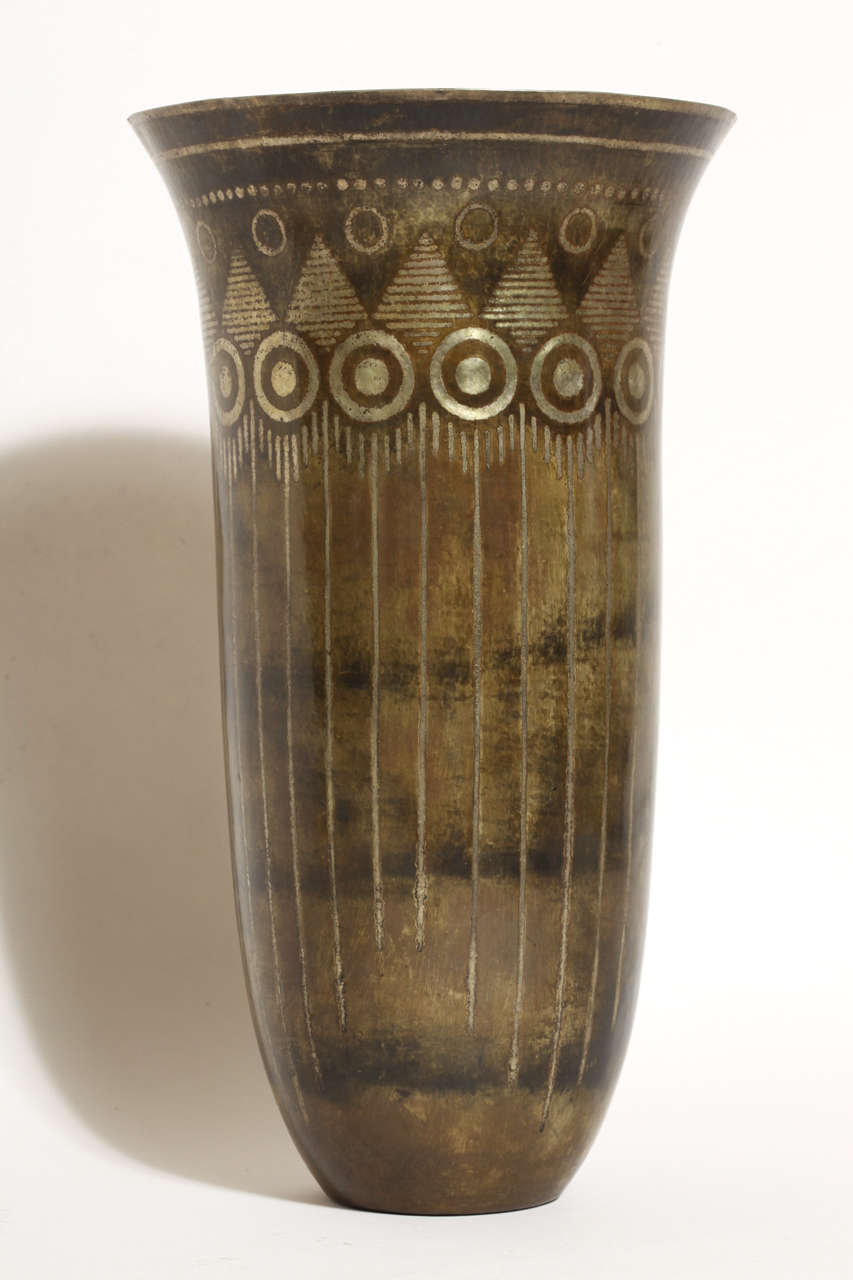 Jean Dunand French Art Deco Cornet Dinanderie Vase For Sale 2