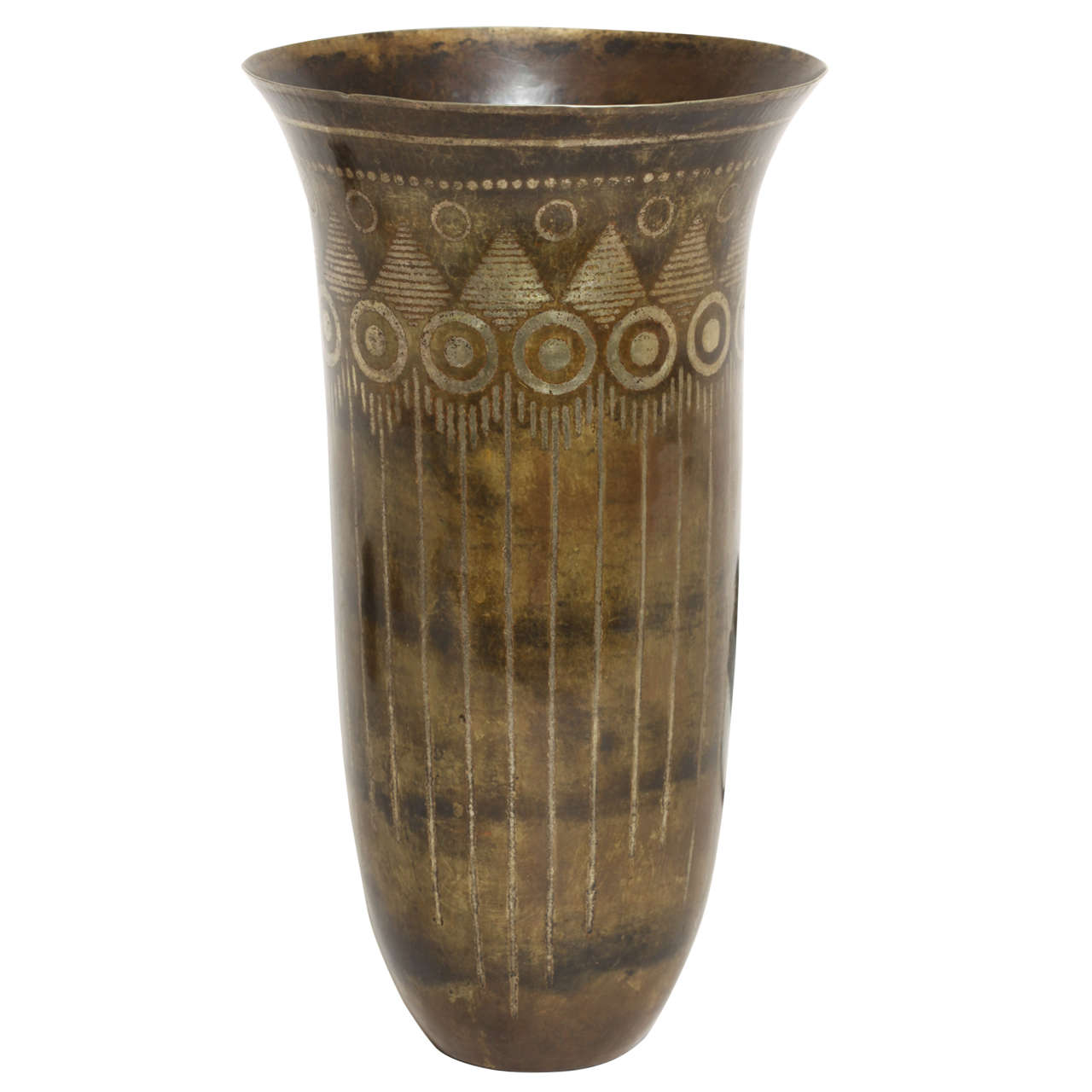 Jean Dunand French Art Deco Cornet Dinanderie Vase For Sale