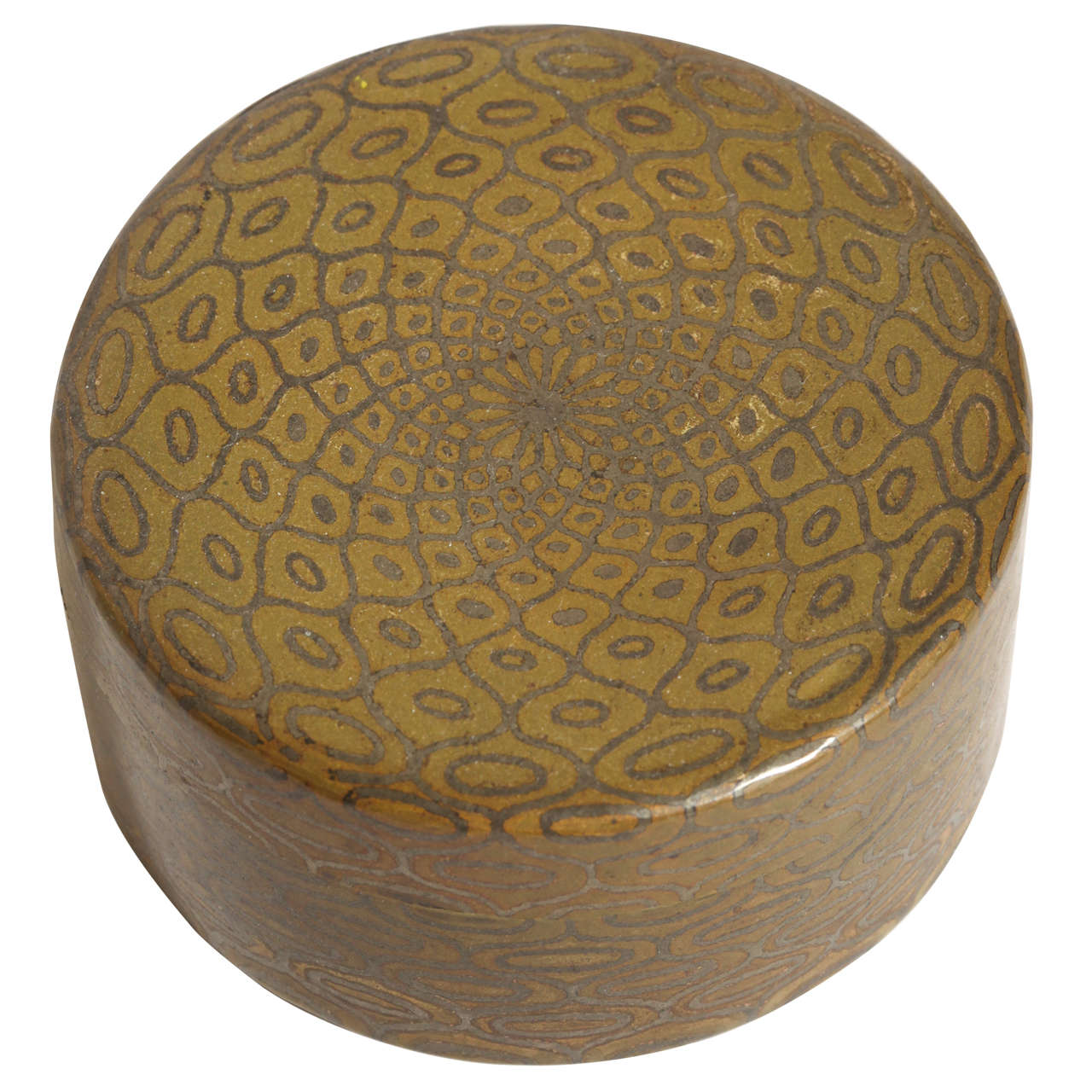 Jean Dunand French Art Deco Dinanderie Round Box For Sale