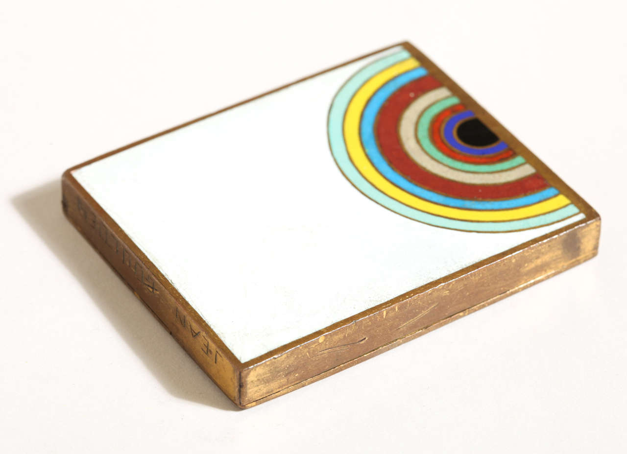 Jean Goulden French Art Deco Copper and Champlevé Enamel Multi-colored Box In Excellent Condition For Sale In New York, NY