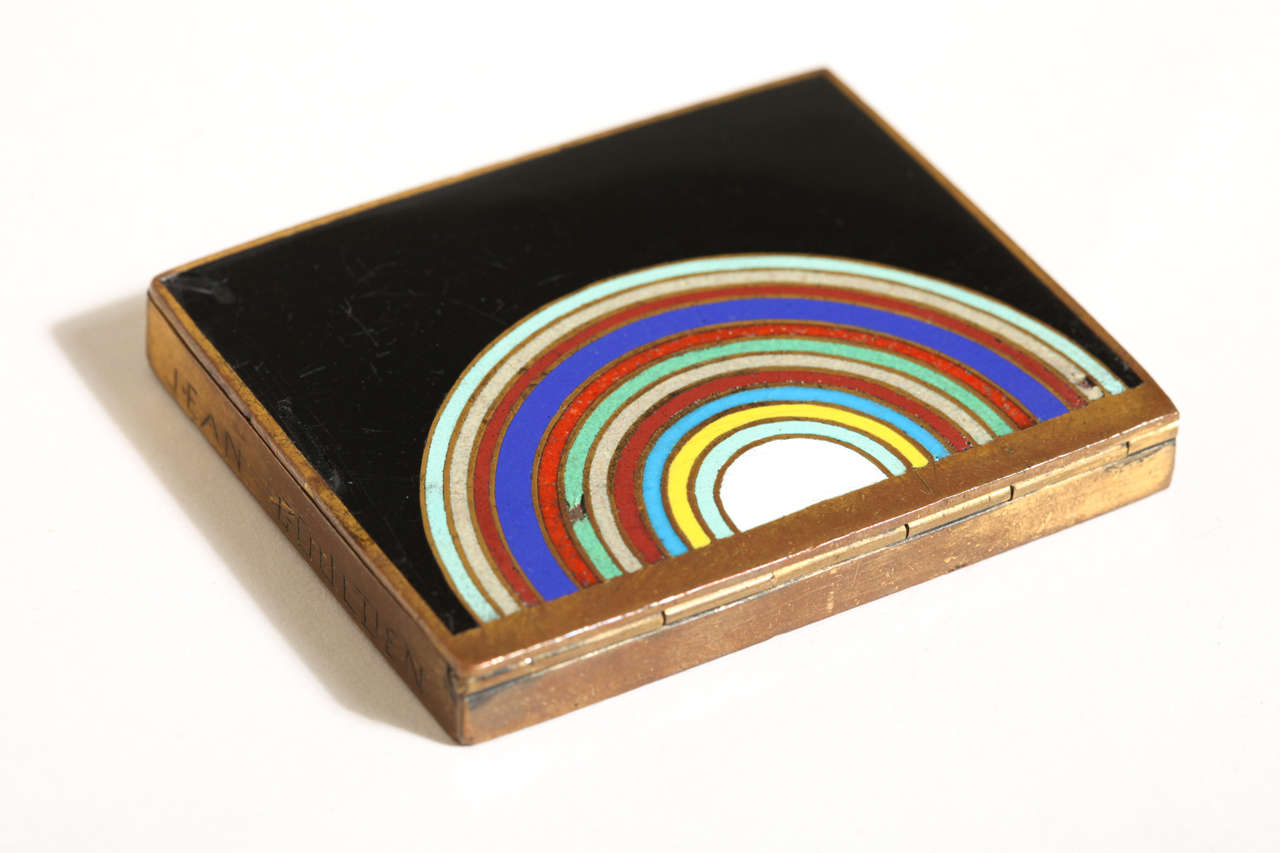 Jean Goulden French Art Deco Copper and Champlevé Enamel Multi-colored Box For Sale 4