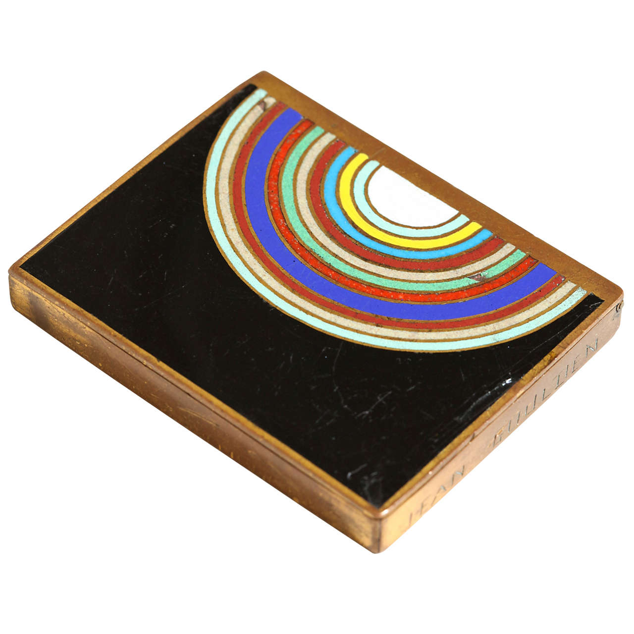 Jean Goulden French Art Deco Copper and Champlevé Enamel Multi-colored Box For Sale