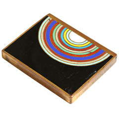 Jean Goulden French Art Deco Copper and Champlevé Enamel Multi-colored Box