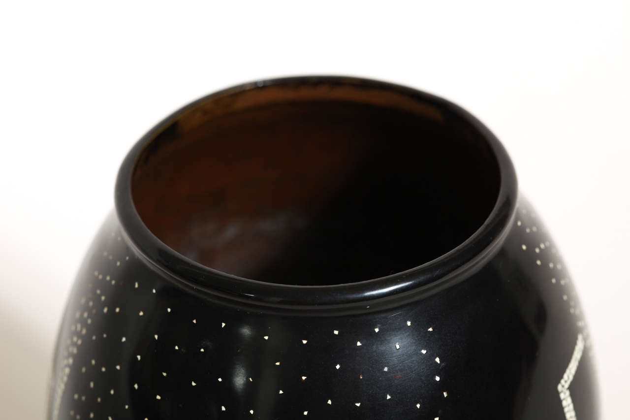 Brass Jean Dunand French Art Deco Coquille d'Oeuf and Black Lacquered Vase For Sale
