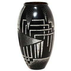 Jean Dunand French Art Deco Coquille d'Oeuf and Black Lacquered Vase