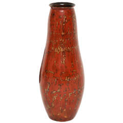 Jean Dunand French Art Deco Elongated Thin Red Lacquered Vase