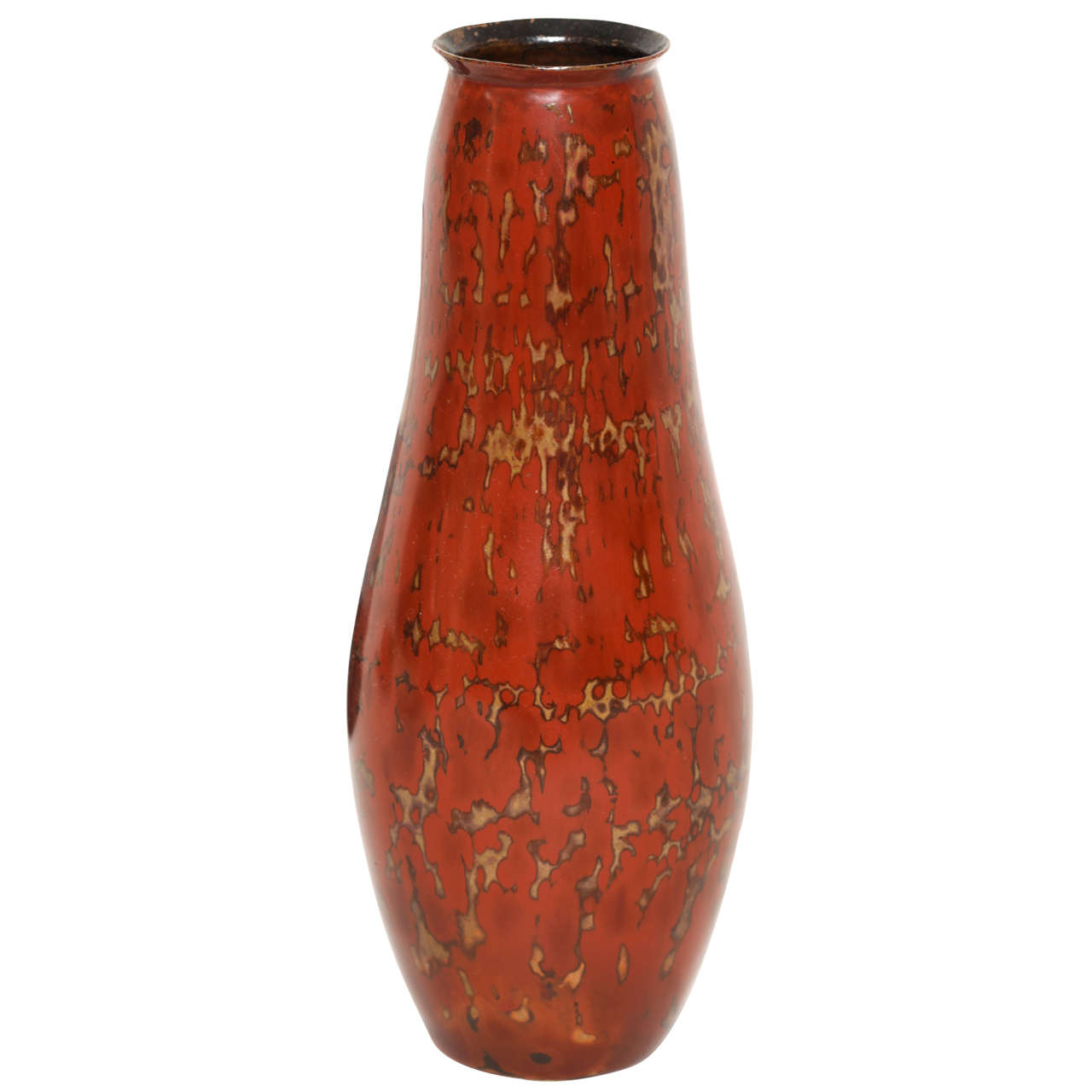 Jean Dunand French Art Deco Elongated Thin Red Lacquered Vase For Sale at 1stdibs