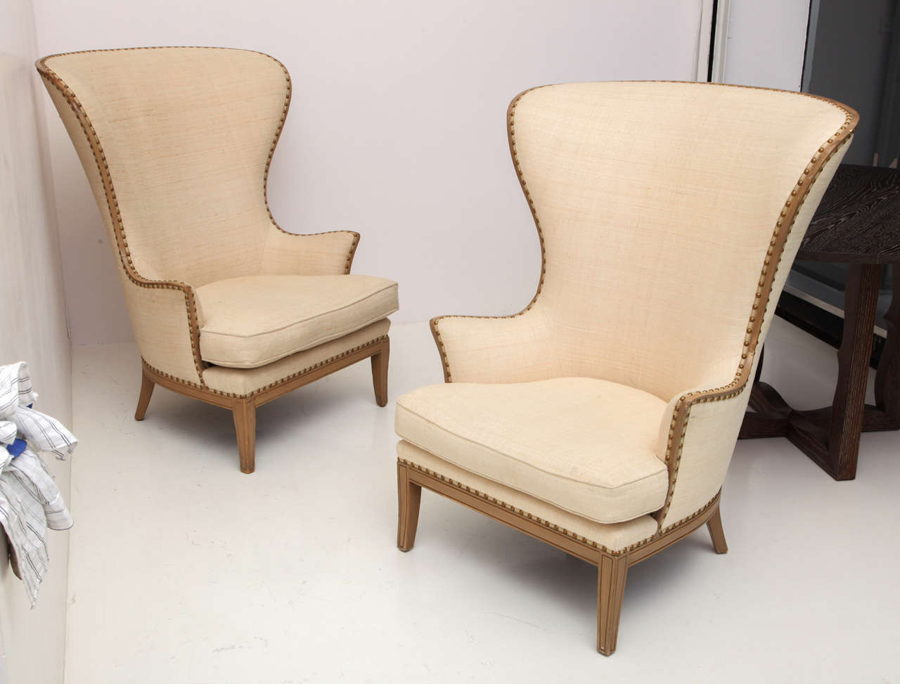 American Near Pair of Upholstered Wing Chairs