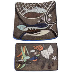 Two Ceramic Sea Life Platters by Anna Lisa Thomson 