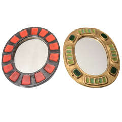 Pair of Very Stylish Small Ceramic Mirrors from France