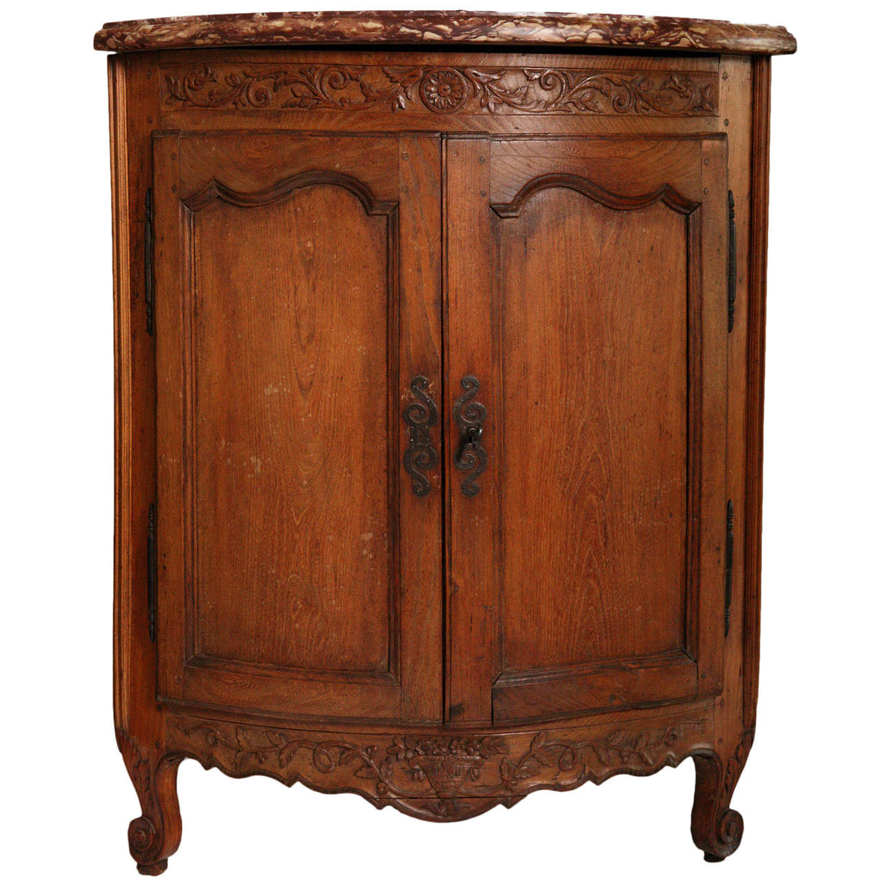 Late 18th Century French Bowfront Corner Cabinet with Marble Top For Sale