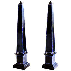 Black Marble Obelisks Inset with Lapis Lazuli