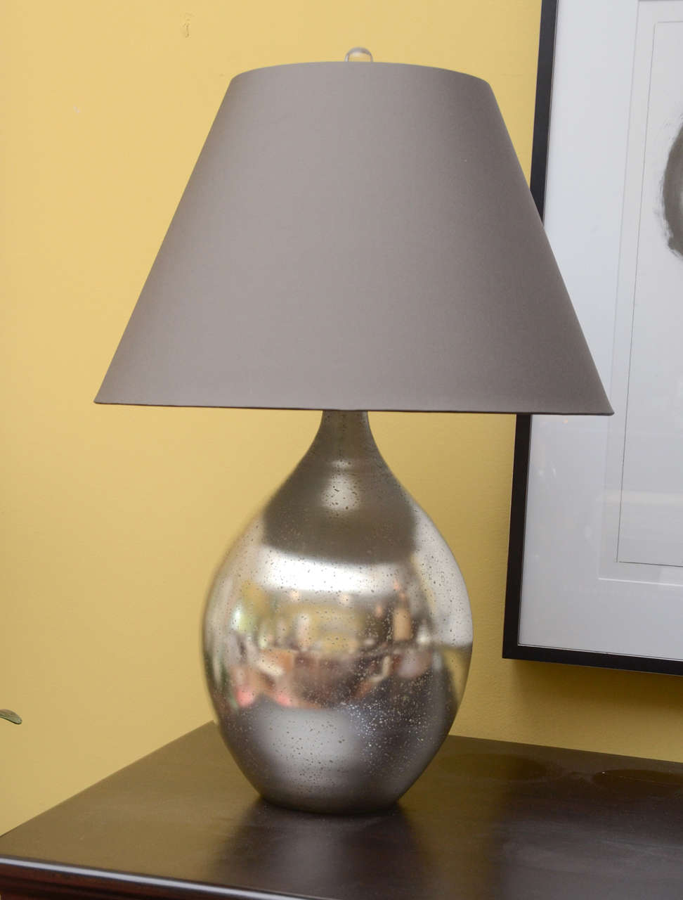 Pair of Silvered Lame` Teardrop Lamps with Lucite Finial