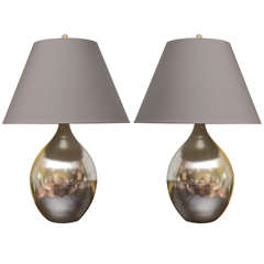 Pair of Silvered Lame` Teardrop Lamps with Lucite Finial
