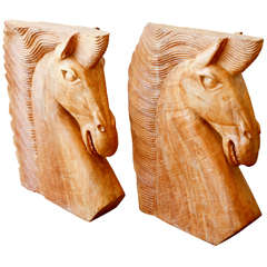 Large Wood Carved Horse Heads