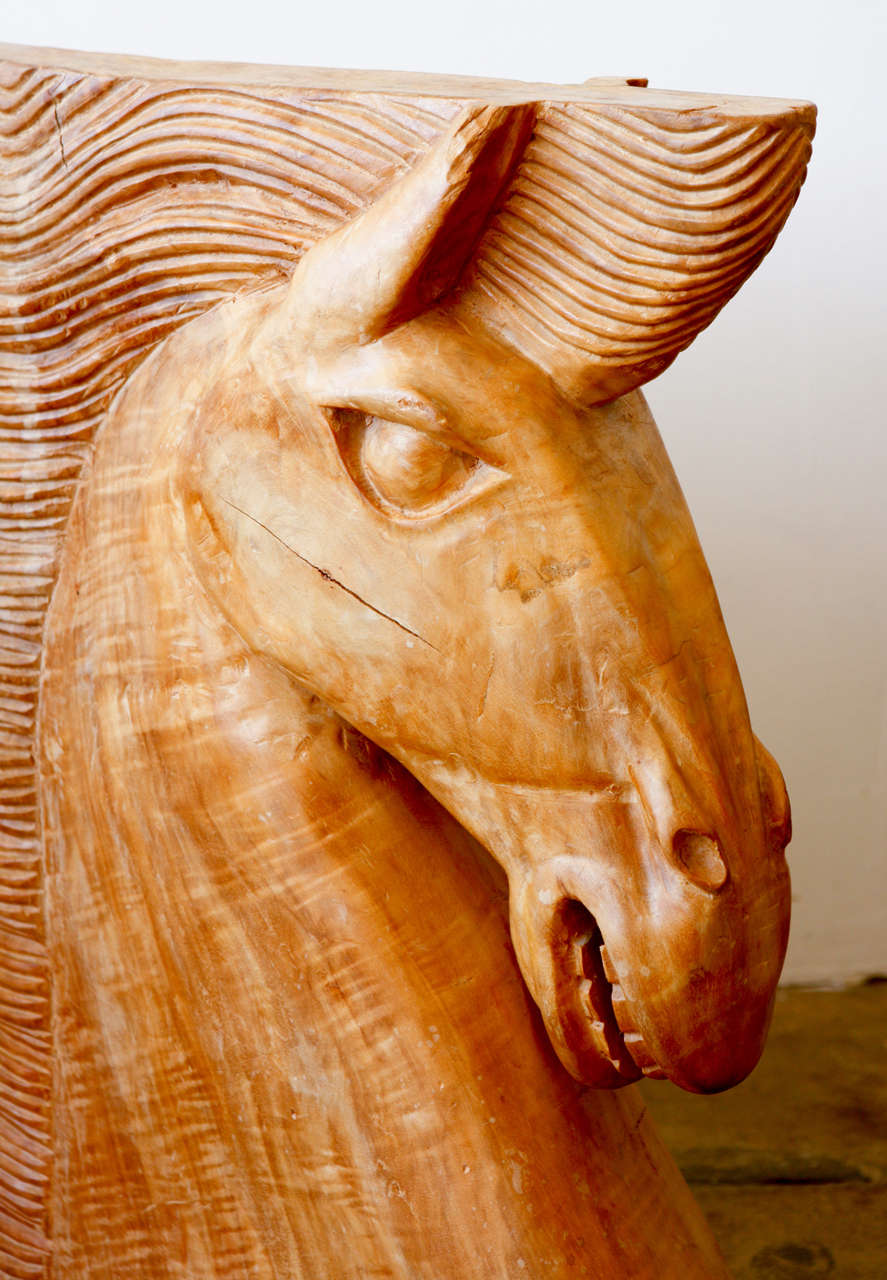 20th Century Large Wood Carved Horse Heads For Sale