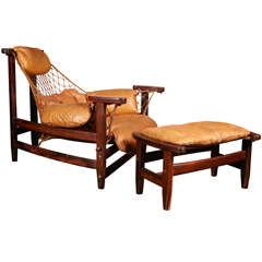 Vintage Captain's Chair by Jean Gillon with Ottoman in Rio Rosewood