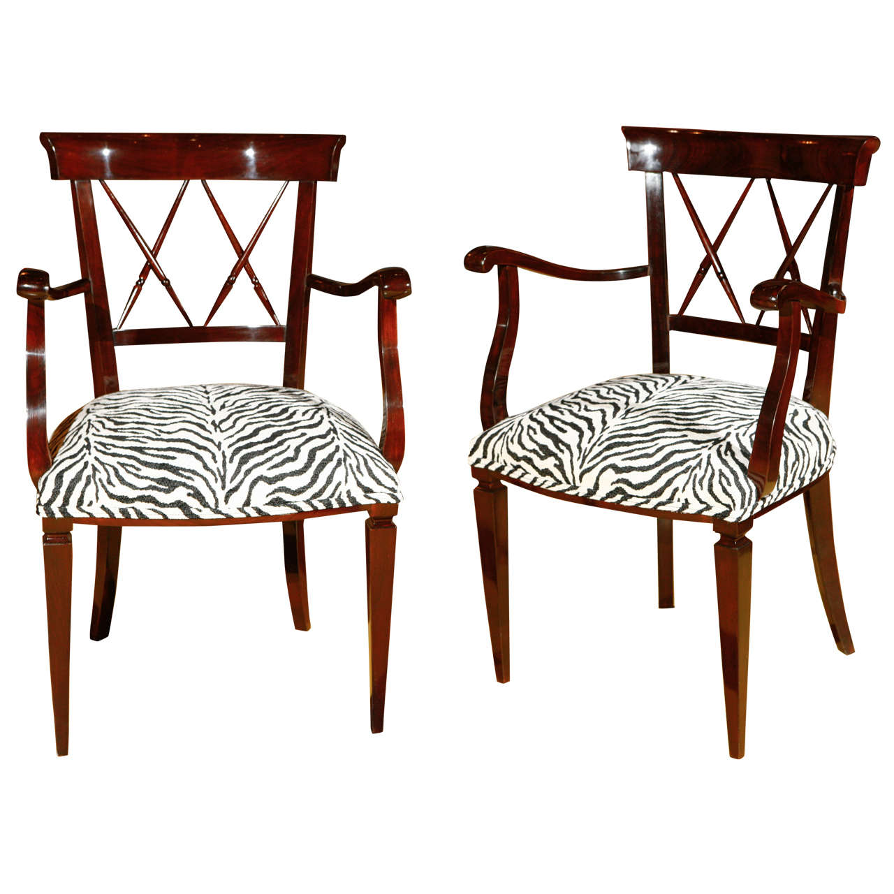 Pair of Late Art Deco X Back Chairs For Sale