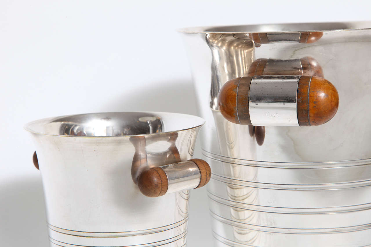 Art Deco Two Christofle Ice Buckets with Wood Handles