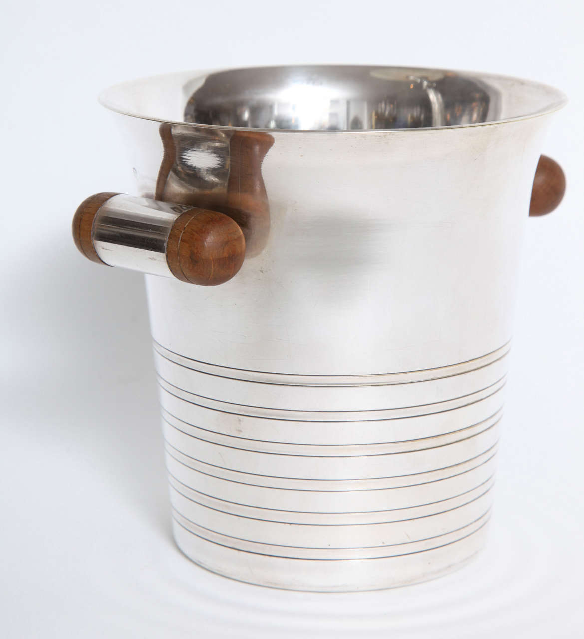 French Two Christofle Ice Buckets with Wood Handles