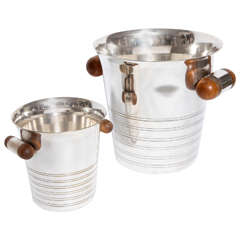 Two Christofle Ice Buckets with Wood Handles