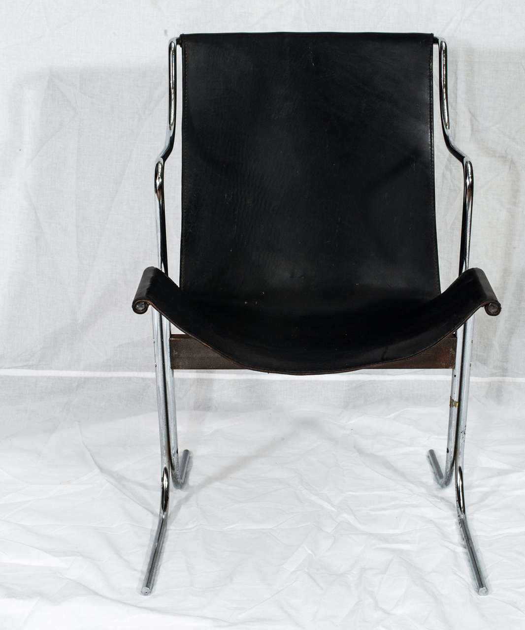 Pair of 1970s Steel and Black Leather Italian Chairs