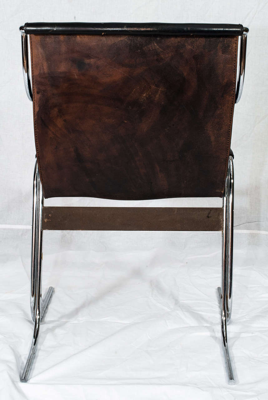 Pair of 1970s Steel and Black Leather Italian Chairs For Sale 2