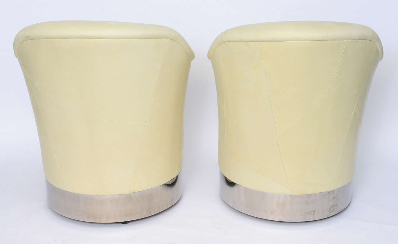 Pair of Sally Sirkin Lewis Lambskin Marina Swivel Chairs on Casters In Good Condition In Miami, FL