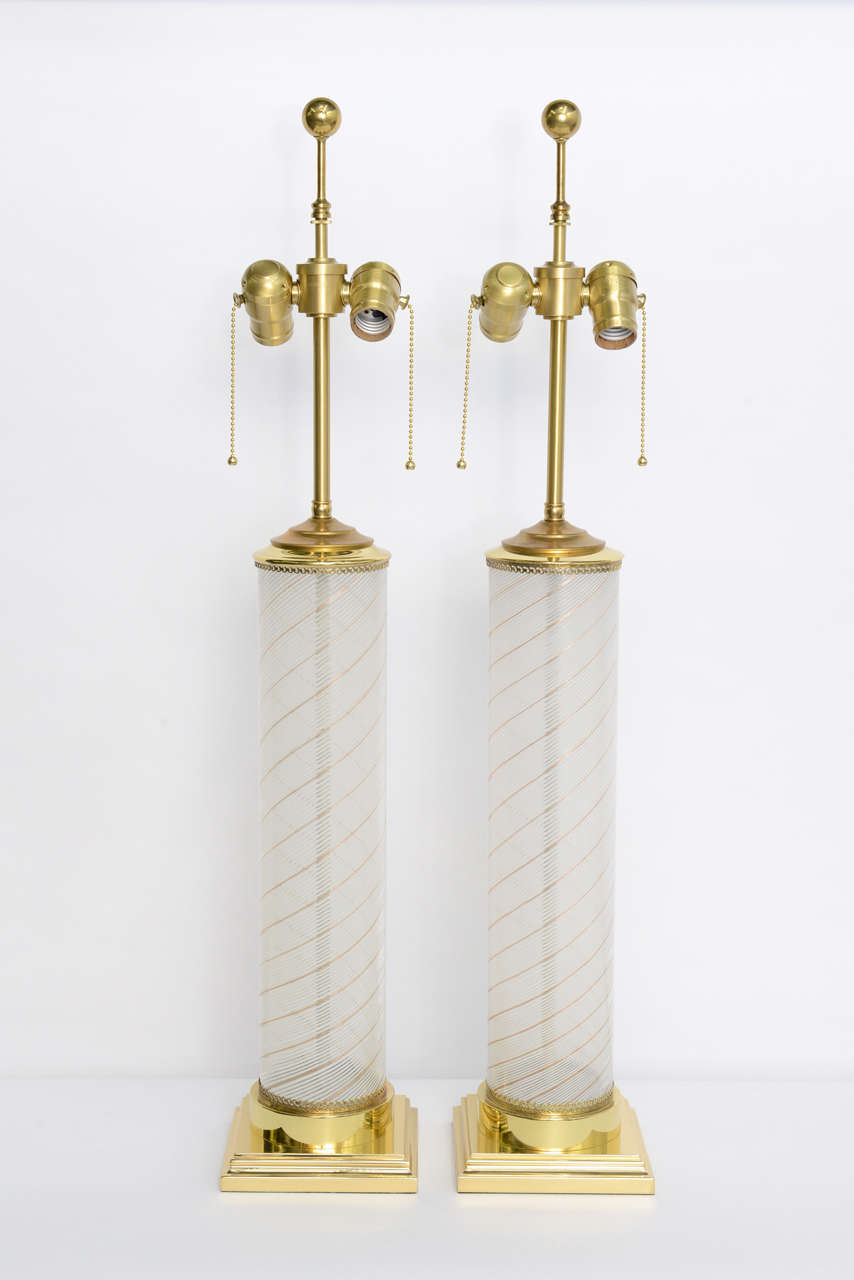 Mid-Century Modern Fine Dino Martens Mezza Filigrana Murano Columnar Table Lamps