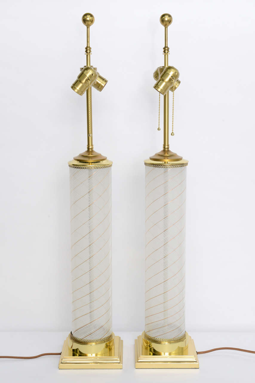 Mid-20th Century Fine Dino Martens Mezza Filigrana Murano Columnar Table Lamps
