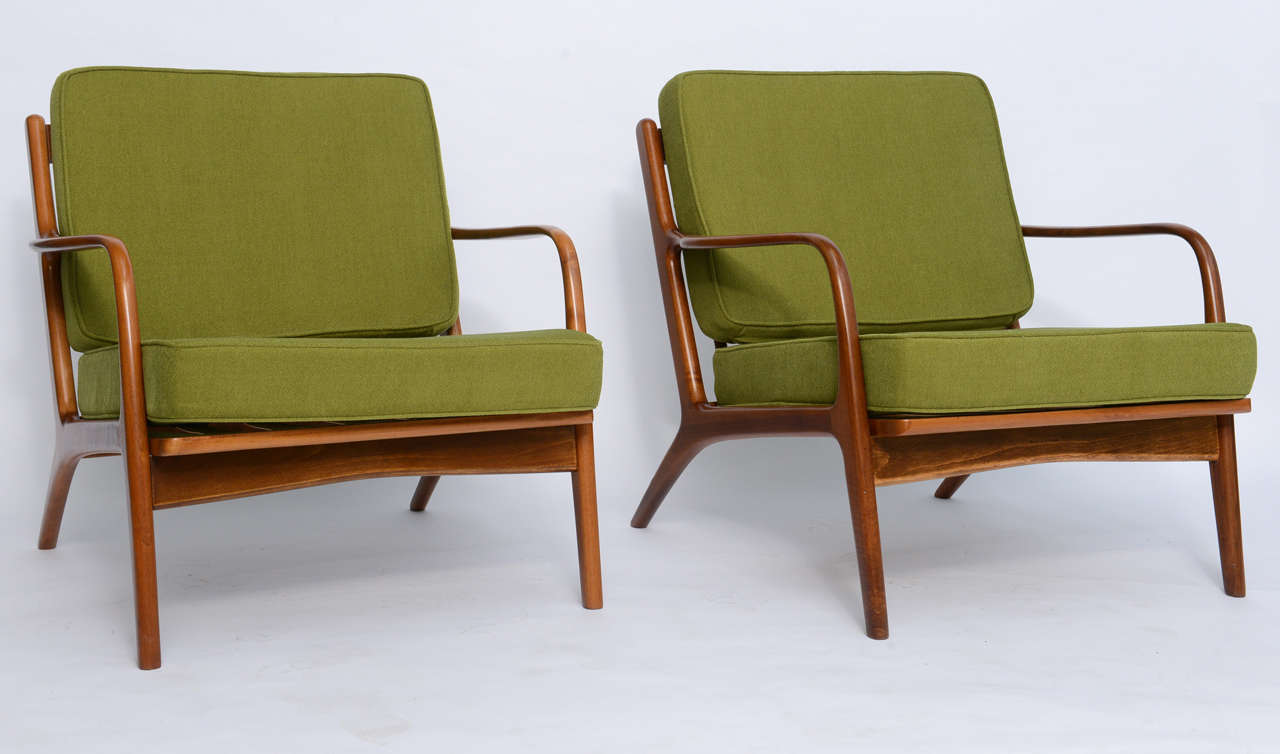 Pair of Ib Kofod Larsen Style Danish Midcentury Walnut Armchairs In Excellent Condition In Miami, FL