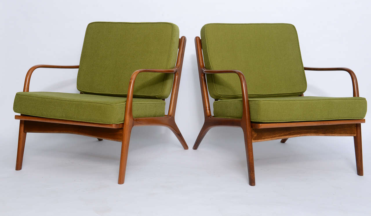 Mid-20th Century Pair of Ib Kofod Larsen Style Danish Midcentury Walnut Armchairs