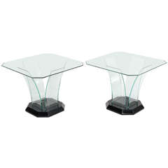 Pair Ben Mildwoff Art Deco Bent Glass Side Tables.