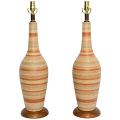 Sleek 1950s Italian Tall Glazed Pottery Table Lamps 2