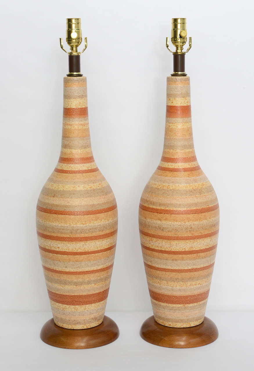 Sleek 1950s Italian Tall Glazed Pottery Table Lamps at 1stDibs