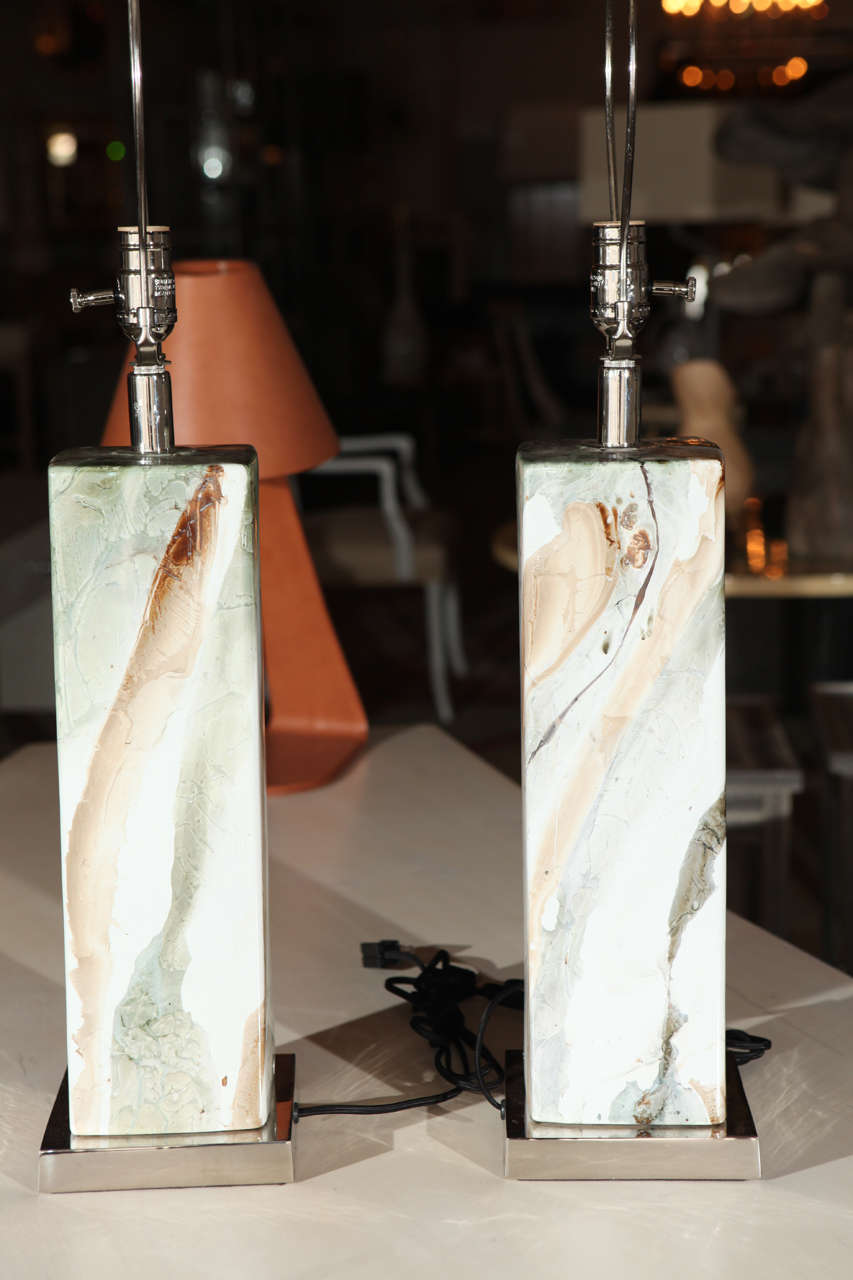 Pair of Italian Mid-Century Table Lamps in Marbleized Porcelain 1