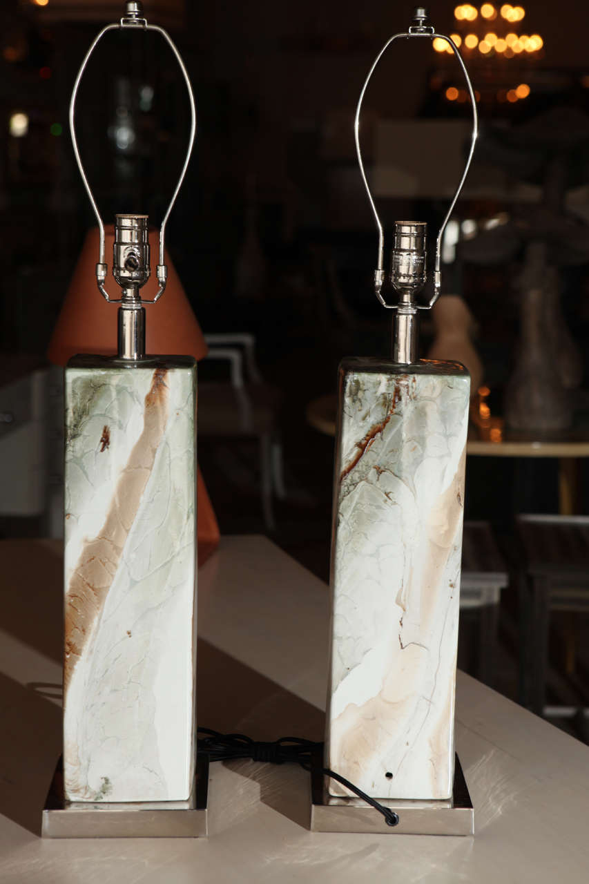 Pair of Italian Mid-Century Table Lamps in Marbleized Porcelain 2