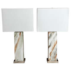 Pair of Italian Mid-Century Table Lamps in Marbleized Porcelain