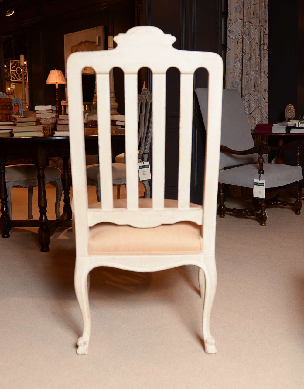 20th Century French Fire Side Louis XVI ArmChair, Carved, Curved Legs and Cream Finish For Sale