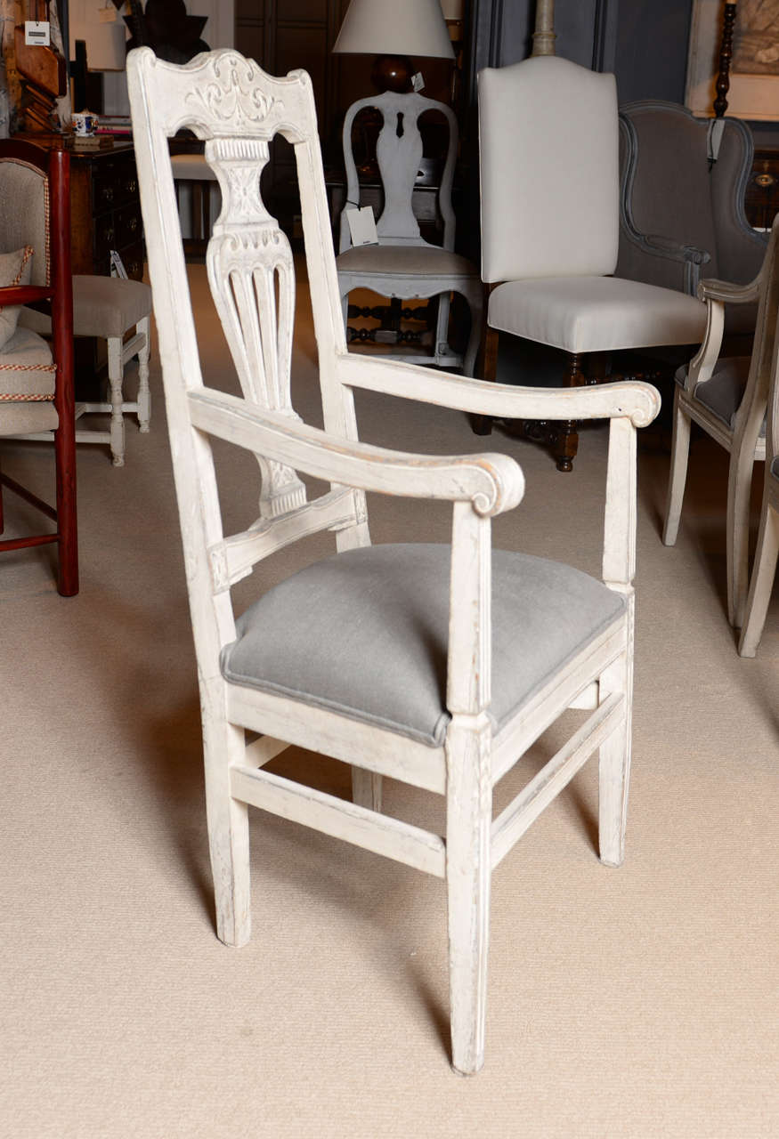 Belgian Antique Painted Arm Chair c. 1900, Carved, New Upholstery In Excellent Condition For Sale In Atlanta, GA